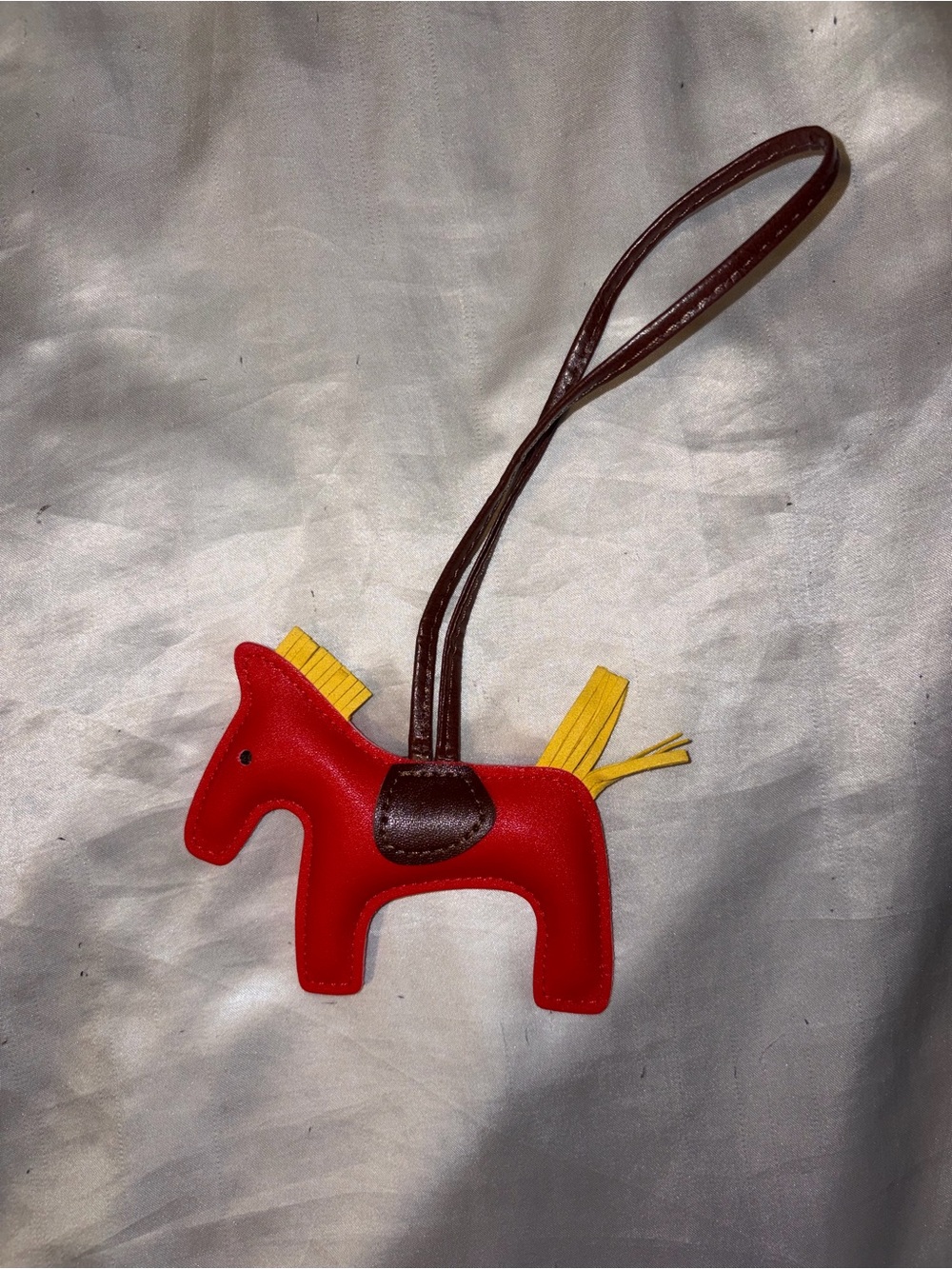 Red Horse Leather Bag Charm with Yellow Fringe